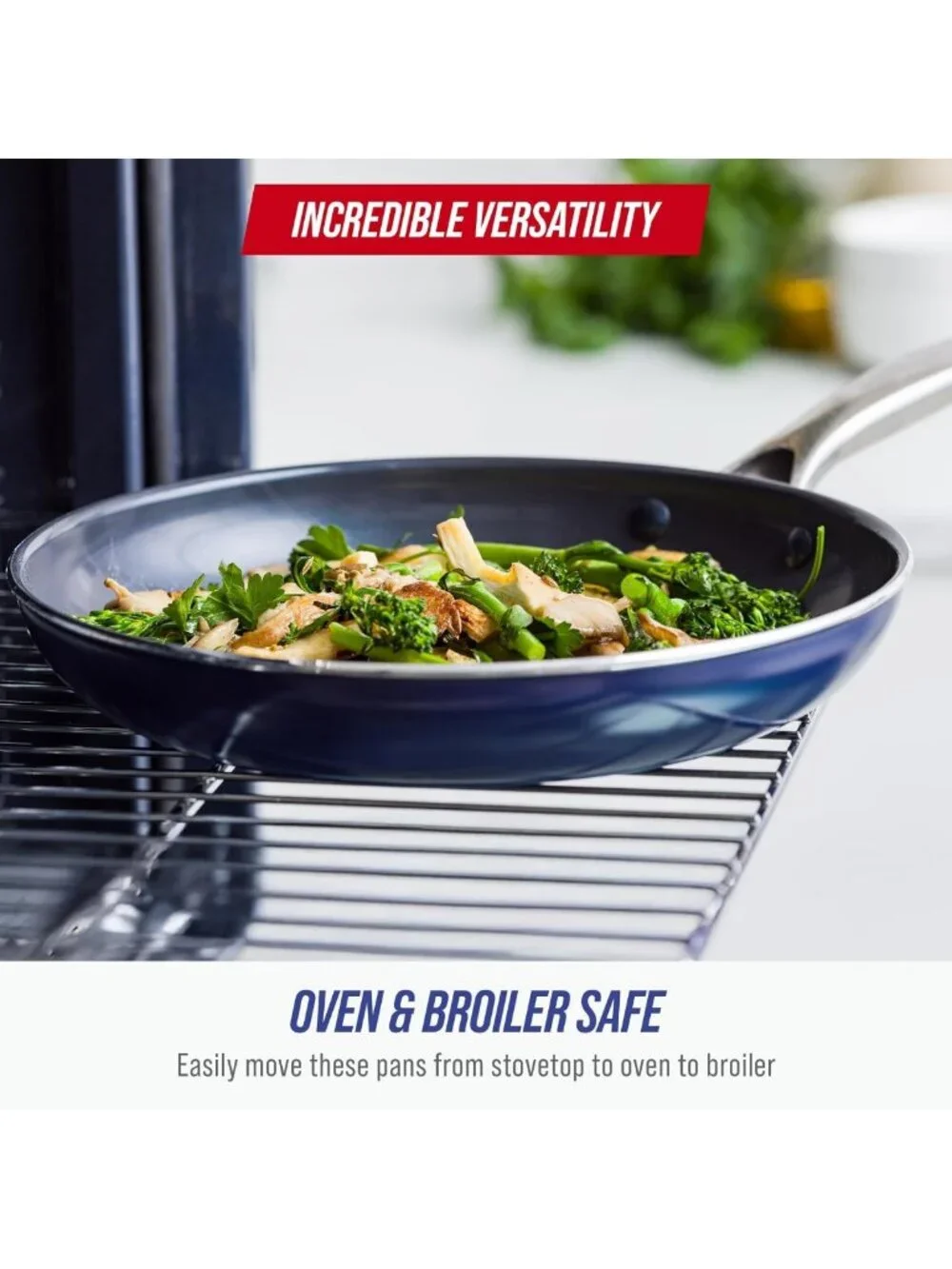 Blue 8” Nonstick Ceramic Frying Pan Skillet with Diamond Infusion - Durable